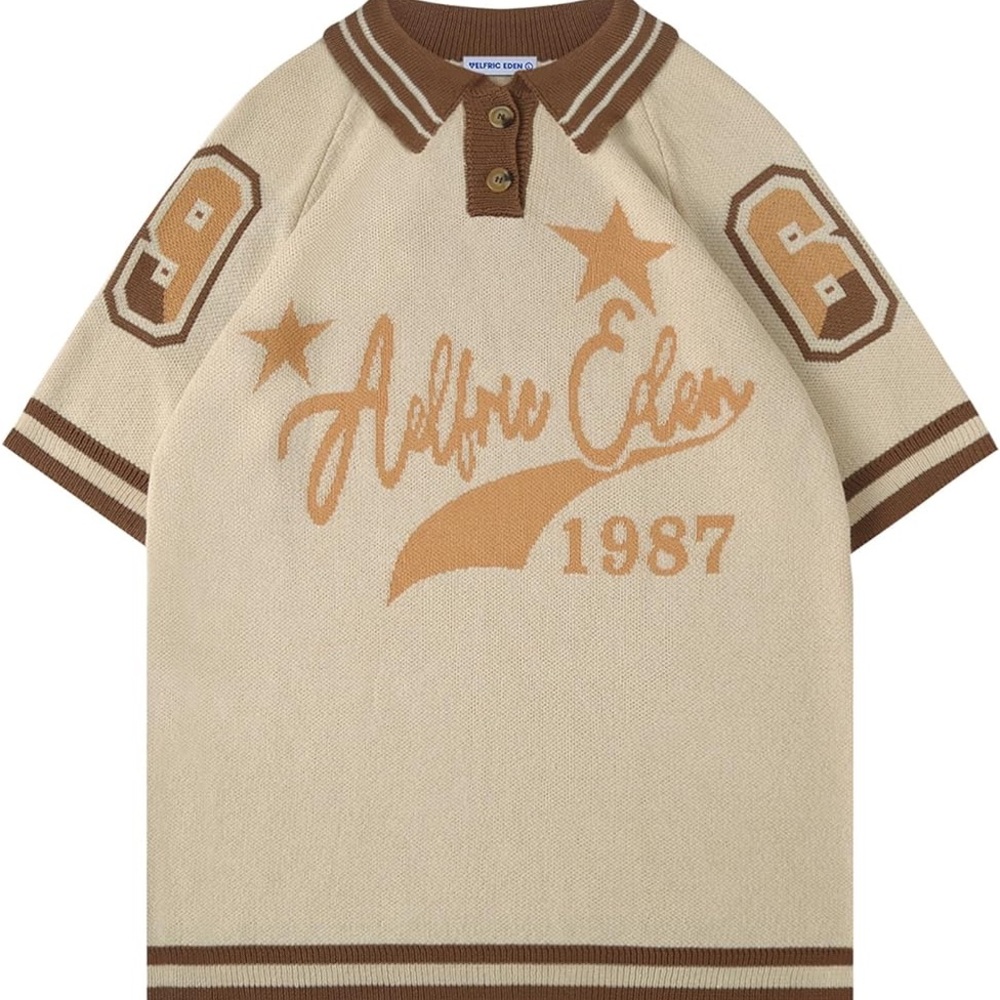 Aelfric Eden Knit Polo Shirt Vintage Open Knit Polo Tee Casual Graphic T-Shirt M